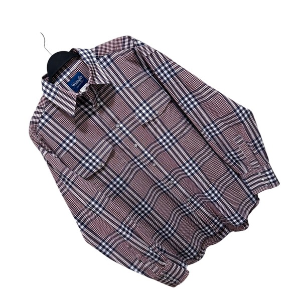 Wrangler Western Shirt Men Size XL Pearl Snap Wine Navy White Cowboy Long Sleeve - Picture 3 of 9